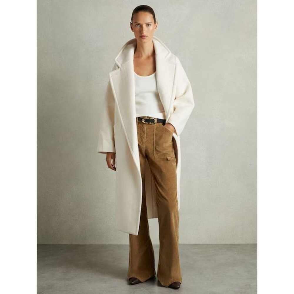 REISS Marie Corduroy Flare Pants Womens 10R Brown High Rise Carpenter Utility